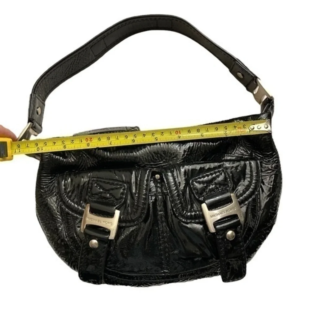 Michael kors black patent leather hobo bag